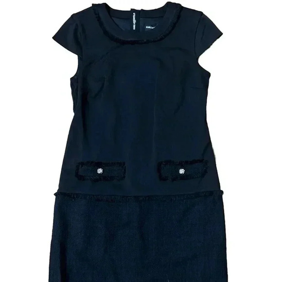 NEW Karl Lagerfeld Paris Ongoing Little Black Tweed Dress Sz 4 - Picture 1 of 10